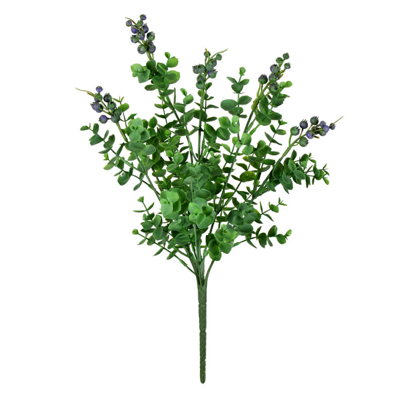 Buisson artificiel à feuilles d'argent 14,5 po, Mauve/vert