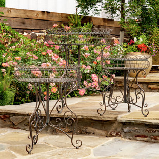 Round Iron Plant Stands with Decorative Wire Baskets "Copenhagen 1843" (Set of 3) (Set of 3)