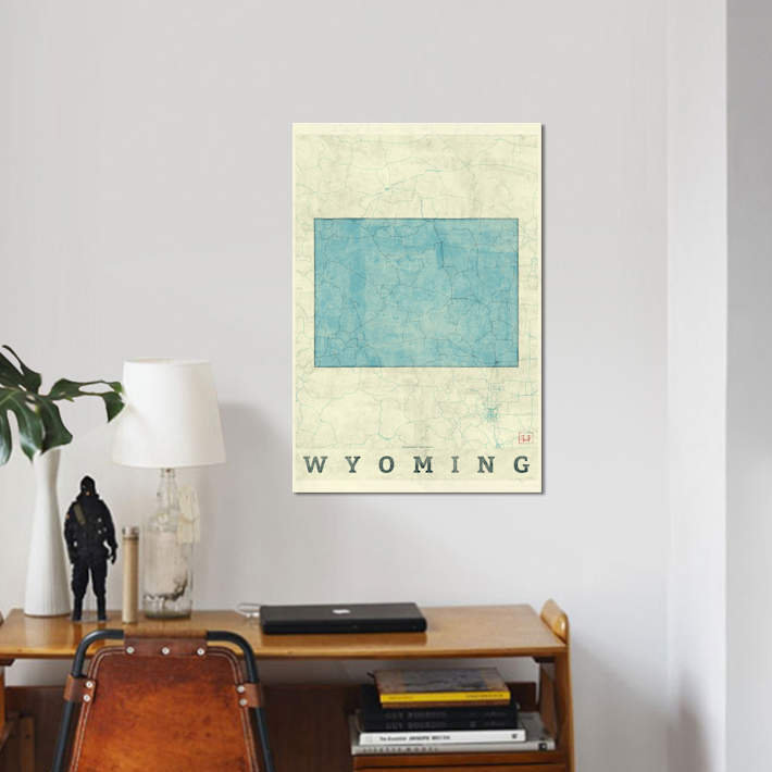 " Wyoming Map " by Hubert Roguski, 40" H x 26" W x 1.5" D, Wrapped Canvas, No Matte