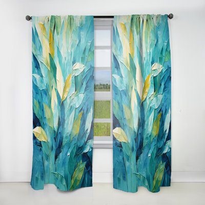Efharis Blue And White Tropical Plants Mirage I - Jungle Curtain - Velvet Room Darkening - 1 panel
