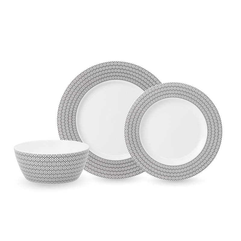 Fortessa Ornament  Bone China, 12 Piece Dinnerware Set (Service for 4), Black