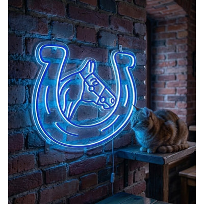  | Horseshoe with Horse Head Neon Sign | Crafted with Durable Shatterproof Ice Blue Neon Tubes That Emit Vibrant, Consistent Glow for Over 50,000 Hours Without Fading or Flickering | 24x25.jp | Ice Blue