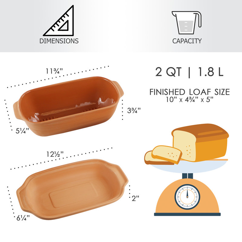 Terracotta Clay 2-Quart Loaf Pan with Lid