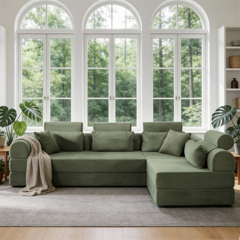 Canapé modulaire en L, Vert grisâtre