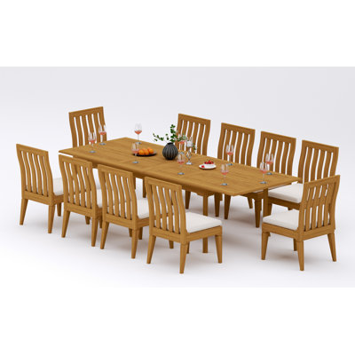 11 Pcs Grade-A Teak Wood Dining Set: 118" Double Extension Rectangle Table  Caranas Armless Chairs #11Ca2400