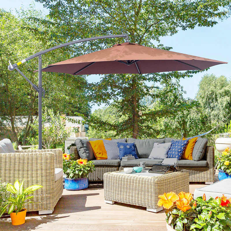 Parasol déporté 10 'en porte-à-faux et ajustable à 360 °, base solide, parasol d'appoint brun pour patio, caractéristique robuste