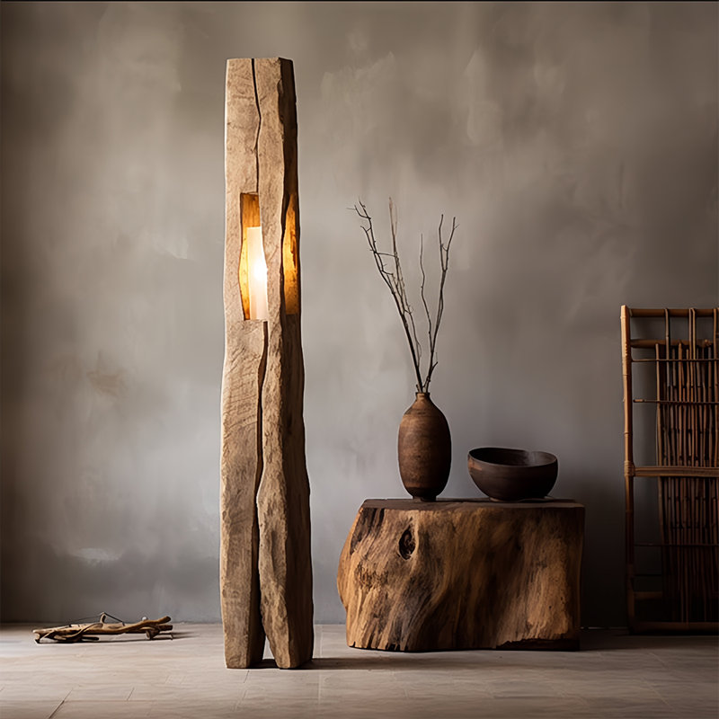 Brown Acrylic+Solid Wood Free Form Floor Lamps