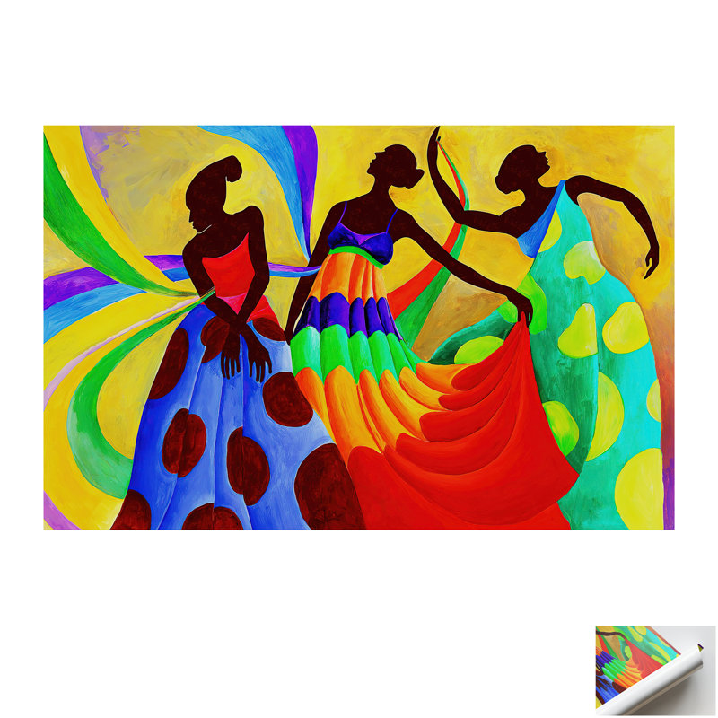 Abstrait danseur africain sur toile - décoration murale vibrante, H 16 po x l 24 po, Toile tendue