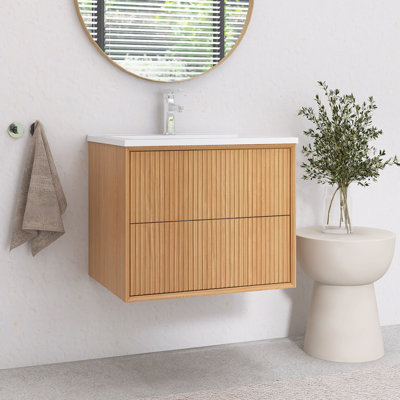 24" Modern Wall-Mounted Walnut Bathroom Vanity With Resin Basin