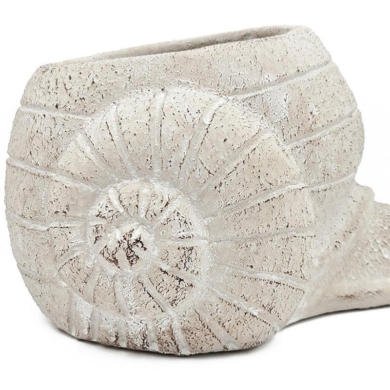 8.3X7x4.7" Decorative Sand And Cement Snail Planter With Textured Beige Finish