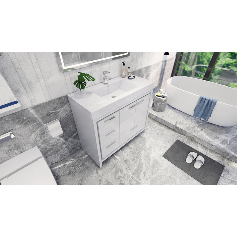 Ensemble de meuble-lavabo simple 42 po Loyne, Blanc lustré, Chrome