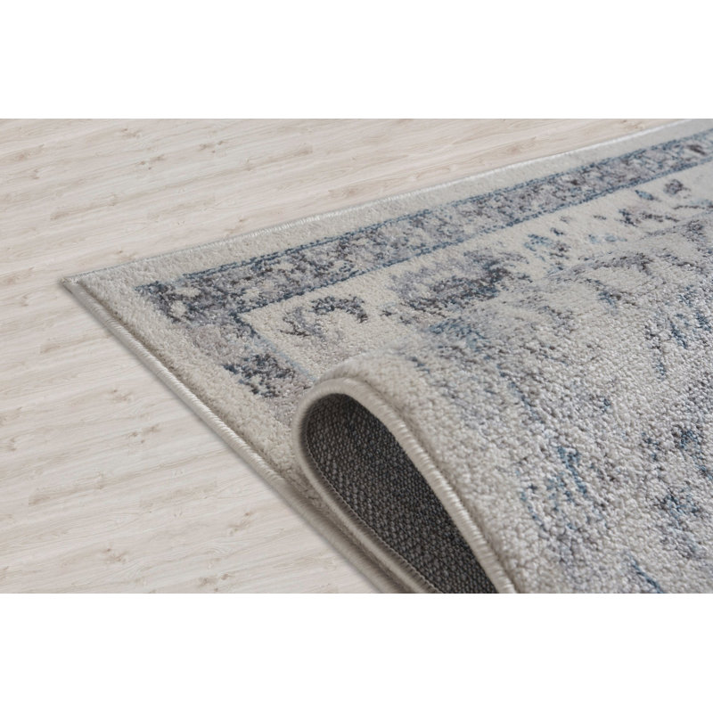 Tapis oriental crème / bleu Somerhill, Rectangle 5 pi 2 po x 7 pi 6 po