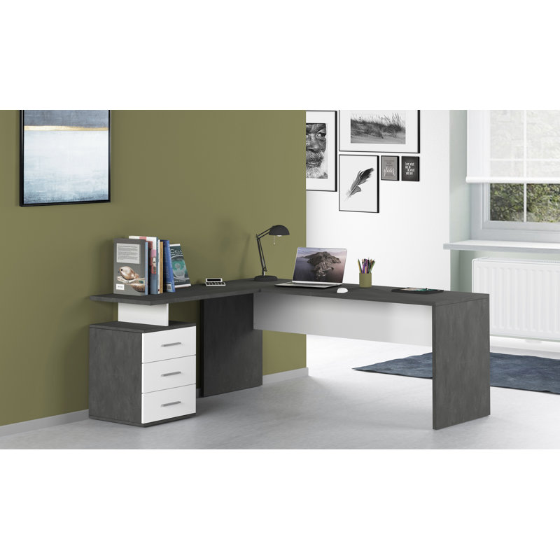 Calderone 180cm W Rectangular Executive Desk, White/Dark Grey