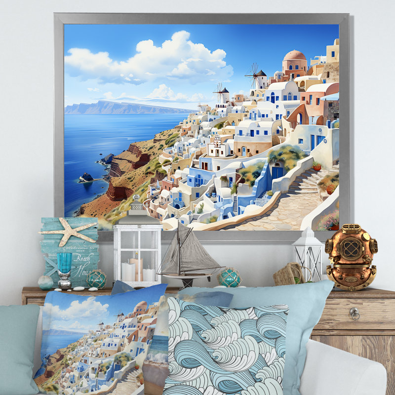 Bord de mer, rêve en Grèce 5 - Grèce, art mural, Cadre de coin argenté fermé, H 34 po x l 44 po x P 1,5 po