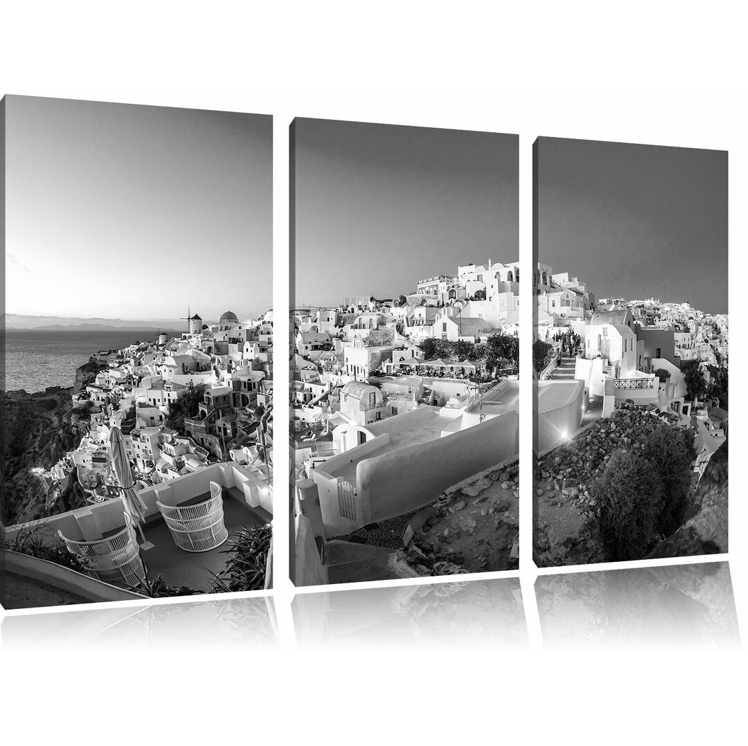 3-tlg. Leinwandbilder-Set „Oia Dorf am Sonnenuntergang Santorin“, Fotodruck