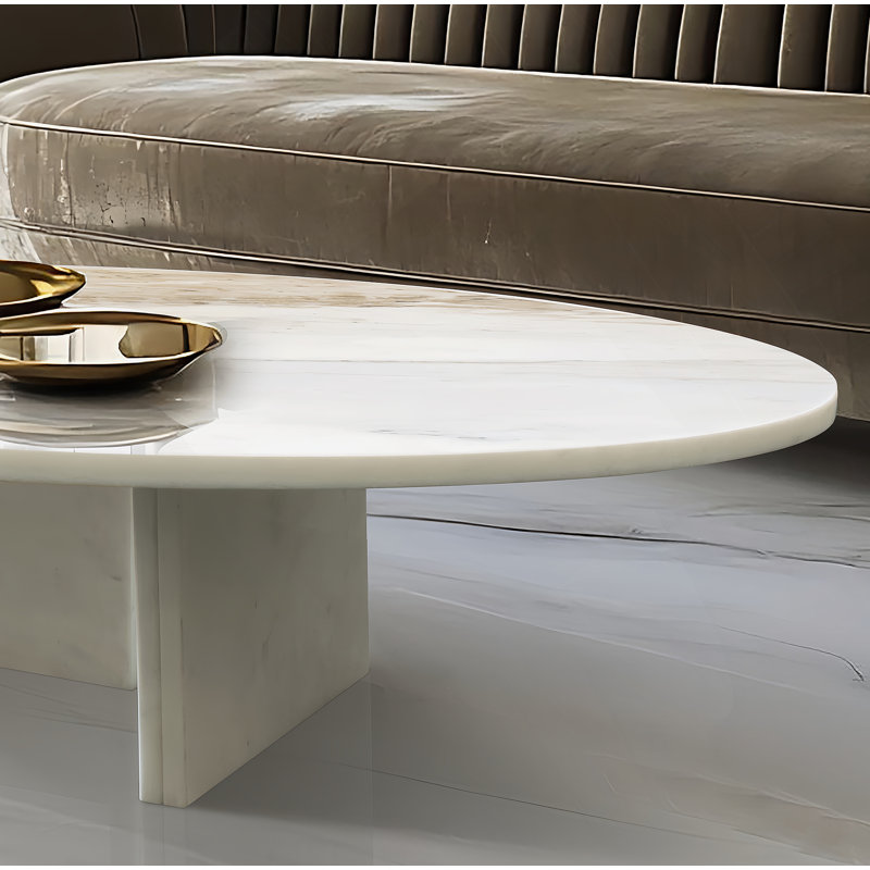 Table basse en marbre naturel blanc, table de salon, pierre naturelle, Blanc / Naturel