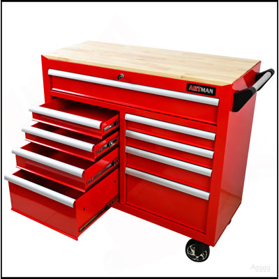 9 DRAWERS MULTIFUNCTIONAL TOOL CART WITH WHEELS AND WOODEN TOP