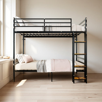 Lit superposé simple au-dessus de simple, lits superposés en métal avec échelle, peu encombrant, pas besoin de sommier