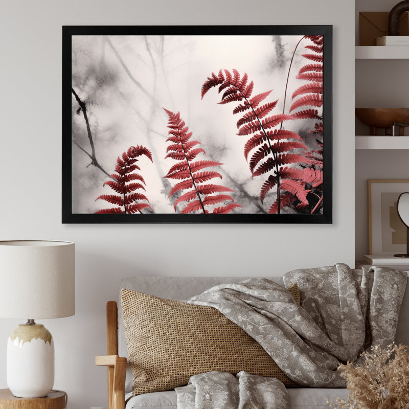 «Red Grey Fern Flowers», impression sur toile, Cadre photo noir, H 16 po x l 32 po x P 1 po
