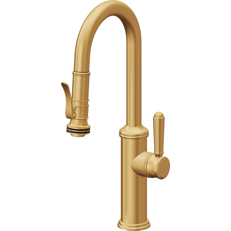 Davoli Pull-Down Prep/Bar Faucet with Squeeze Sprayer, Lifetime Satin Gold