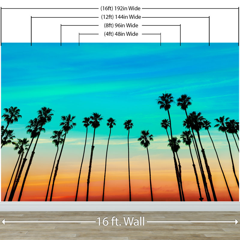 Murale palmier socal coucher de soleil Makoti, L 108 po x l 48 po