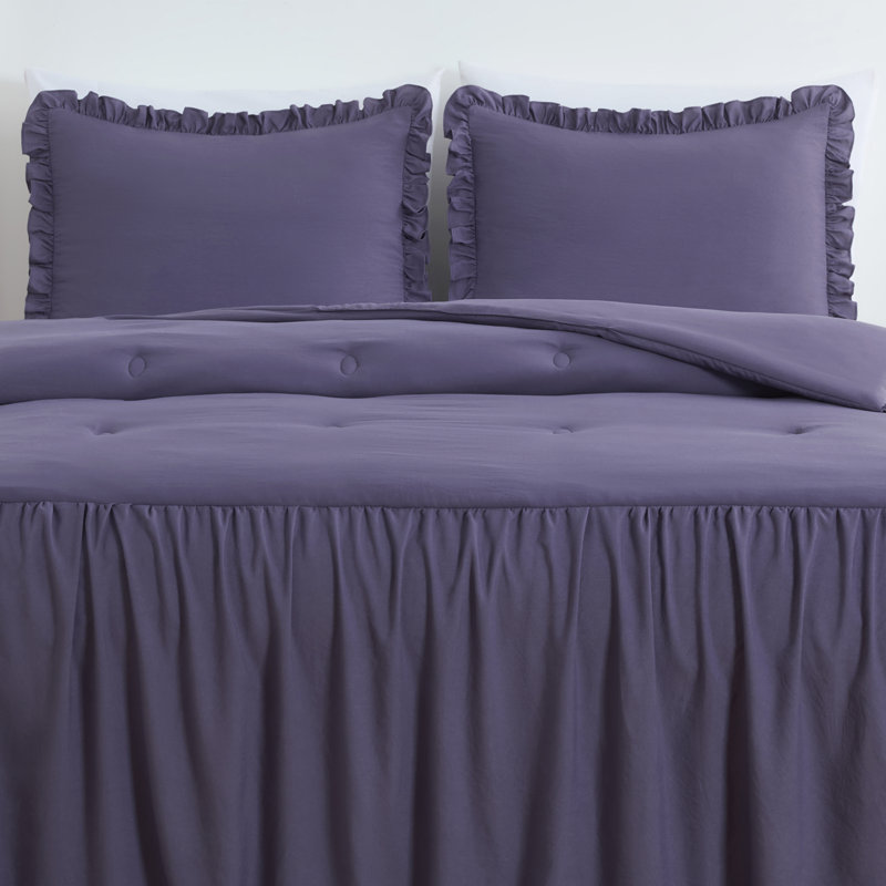 Sinclair French Country Chic Ruffle Skirt Bedspread Set, King Bedspread + 2 King Shams, Dusty Purple