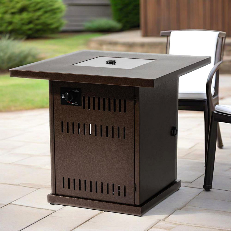 28" Propane Gas Fire Pit Table, 50000 BTU Square Steel Fire Pit For Outside Patio Deck Garden Courtyard-Brown