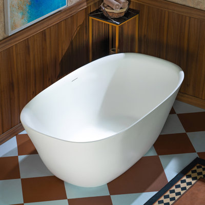 WOODBRIDGE 55-1/8 In. X 31-1/2 In. Luxury Contemporary Solid Surface Freestanding Bathtub In Matte White