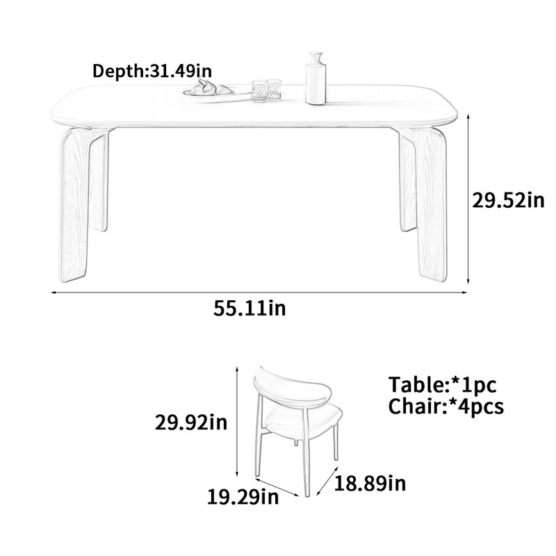 Cream Style Slate Dining Table, 29.52"H x 55.11"L x 31.49"W