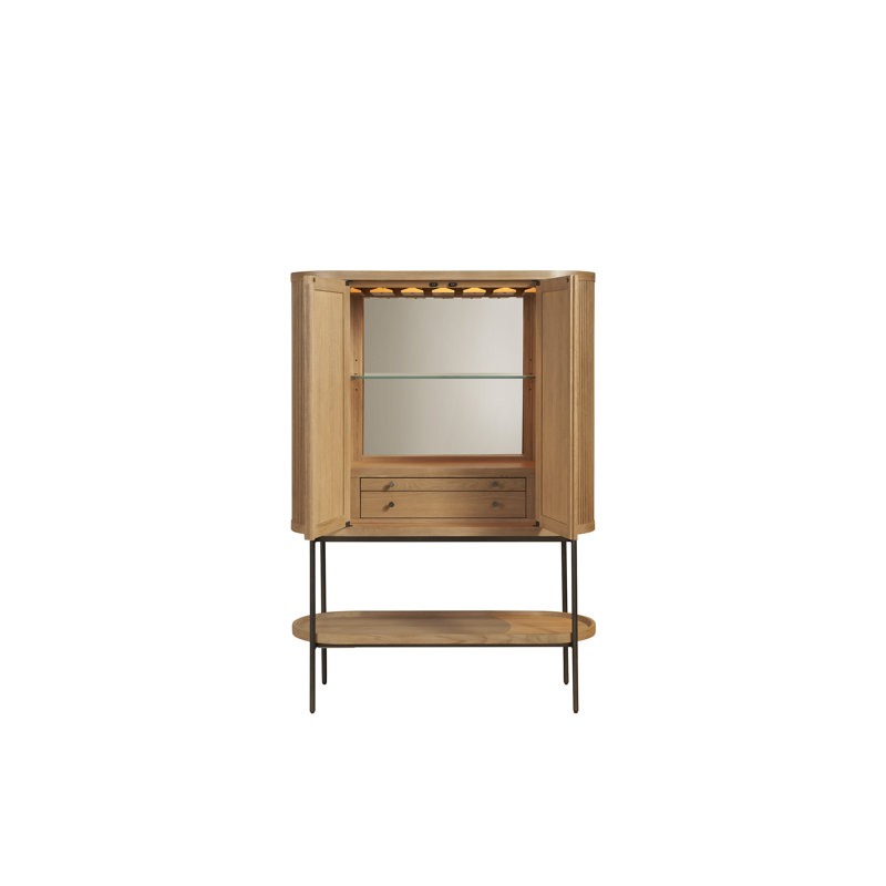 Linnea Natural Oak and Pewter Modern Bar Cabinet