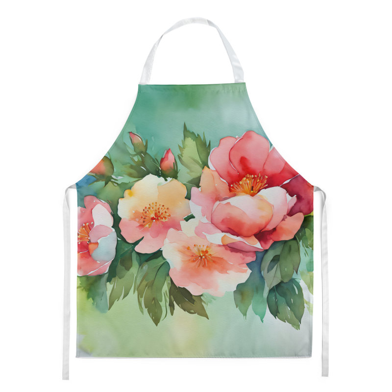 Tennessee Iris in Watercolor Apron, Pink Georgia Cherokee Rose