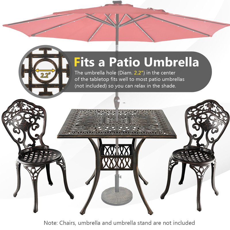 Araan Square Metal Outdoor Dining Table With Umbrella Hole , 35.4'' in. W 35.4'' in. D