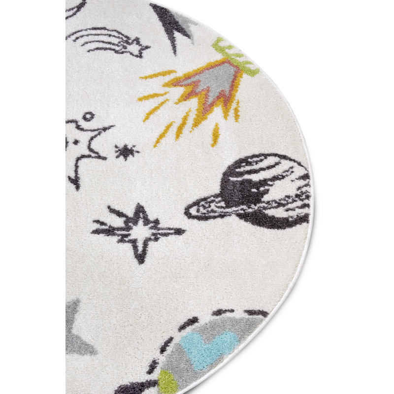 Adventures Children White Rug, Round 140cm