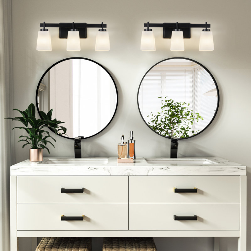 ETL Certificated Vanity Light with Milk Glass Shades, Modern Bathroom Light Fixture, 3, Matte Black