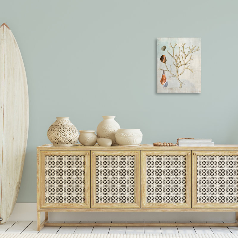 Seashells and Coral Branch Canvas, design by Susan Arnot, 20" H x 16" W
