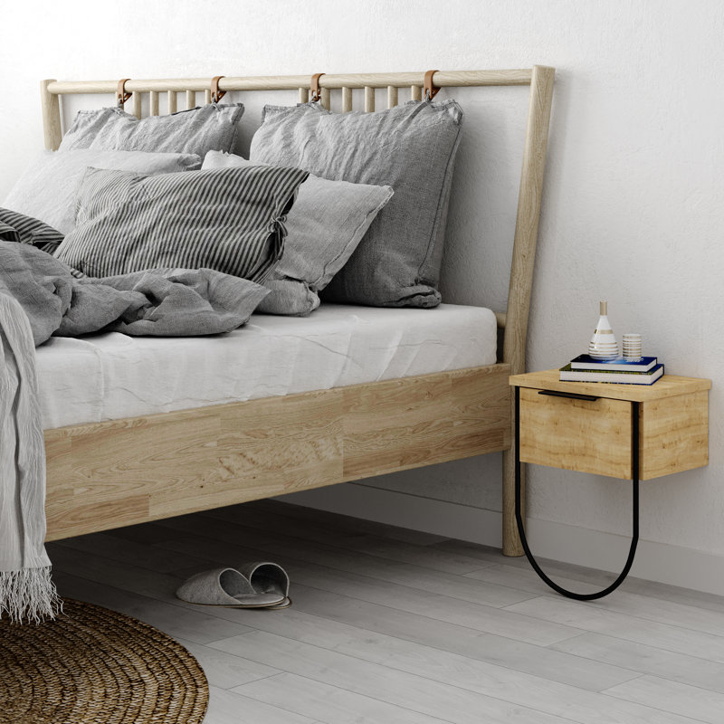 Fix Modern Bedside Table Nightstand Cabinet 33cm Wide, Oak