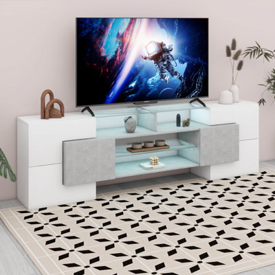 LED TV Stand With 2 Illuminated Glass Shelves And Color Changing Lights