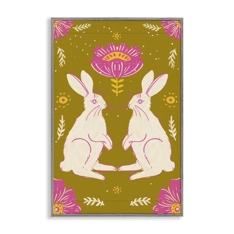 Lapins de printemps en miroir, estampe numérique, design par Hannah Moren, H 18 po x l 12 po, Estampe numérique Farmhouse