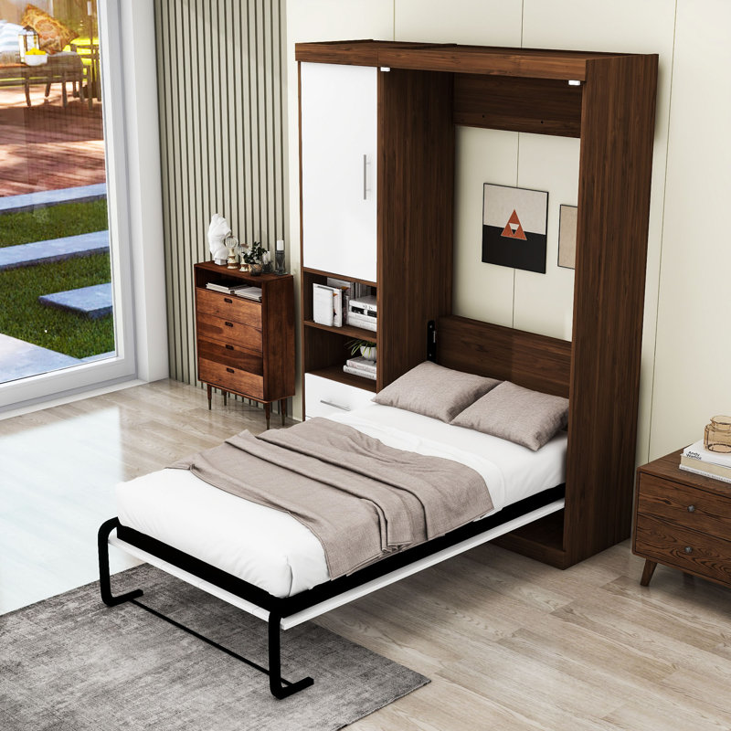 Lit escamotable en bois avec armoire, Simple
