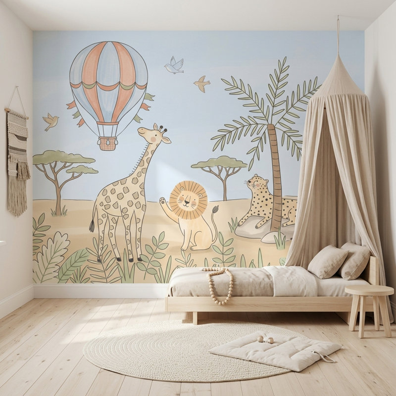 Papier peint montgolfière, jungle, 120 po x 96 po, Peler et coller