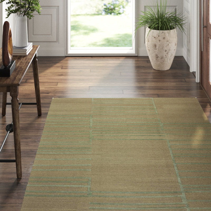 Pangden Bars Hand-Knotted Area Rug in Sandstone, Rectangle 9' x 12'