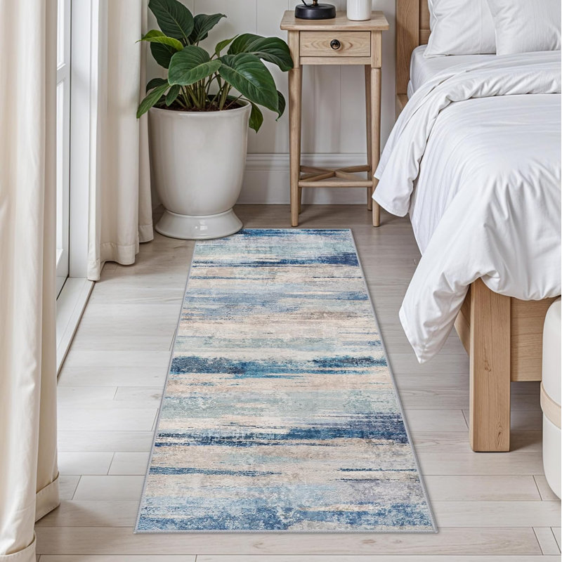 Modern Abstract Kitchen Rug: Ultra Soft Washable Hallway Entryway Carpet Indoor Non Slip Low Pile Floor Mat, Runner 2' x 5'