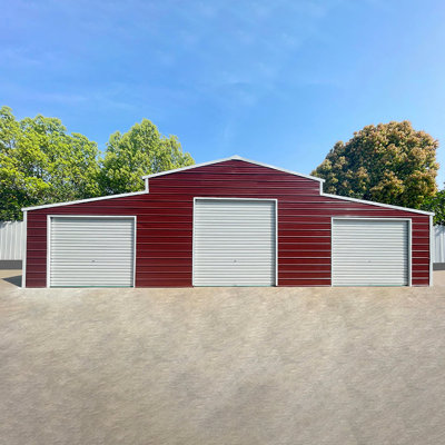 42' W x 30' D Heavy-Duty Metal Garage Storage Shed with 3 Rolling Doors