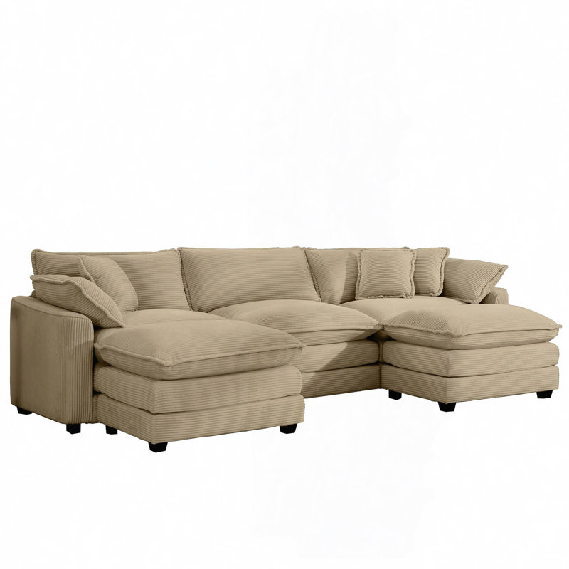 Jeffers Chenille Fabric Upholstered 4-Piece Sectional Sofa, White Chenille, 33" H x 76.7" W x 35" D