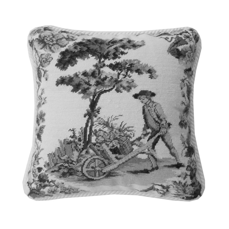 Colonial Williamsburg Black Toile Needlepoint Throw Pillow