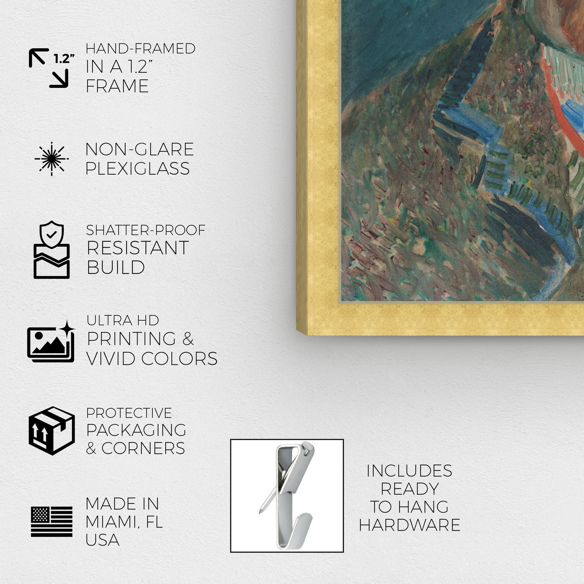 Van Gogh 1887 Self Portrait, 20" H x 17" W x 1.5" D, Gold