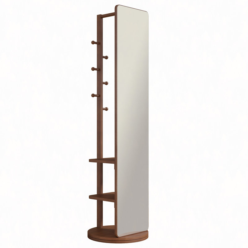 360° Rotating Multifunctional Full Length Mirror With Hook Storage Rack Coat Rack With Mirror Solid Wood Floor Mirror Bedroom Living Room Cloakroom Space Saving