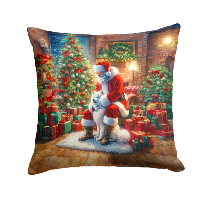 Coussin Samoyed and Santa Claus, H 14 po x l 14 po