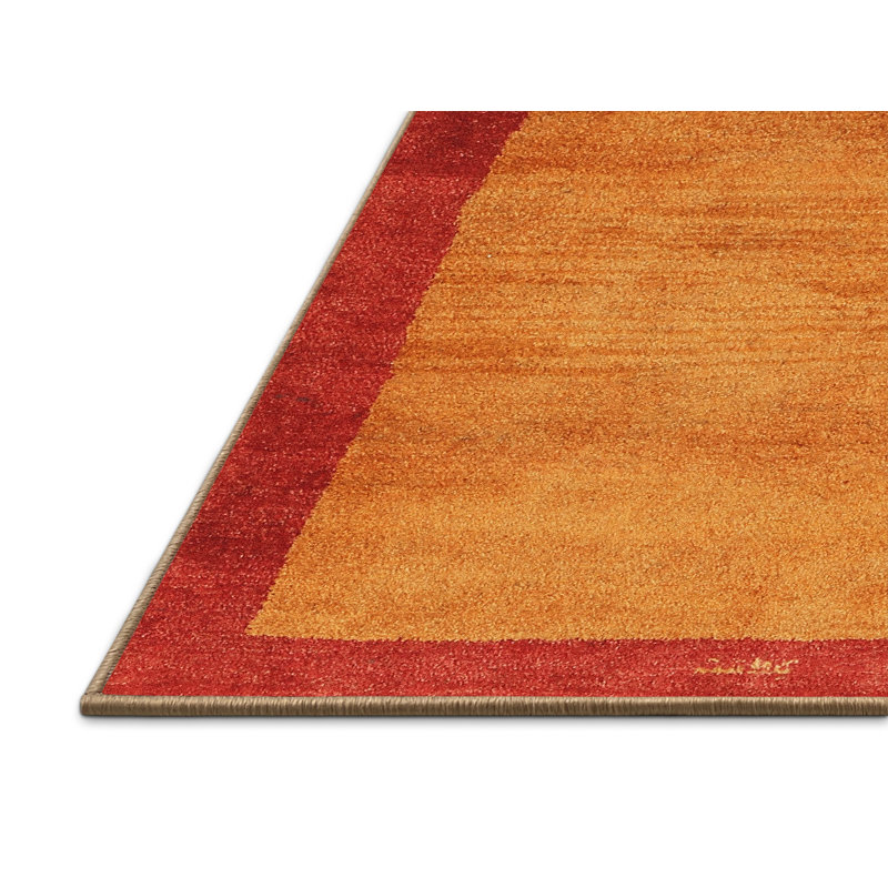 Tapis contemporain jaune / rouge, Rectangle 5 pi x 8 pi