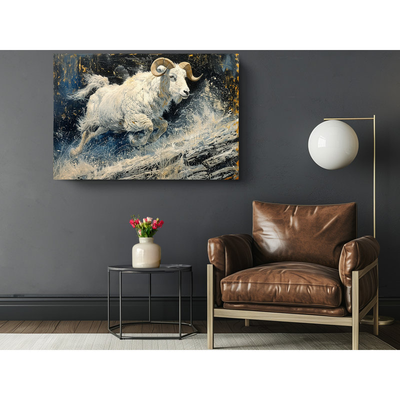 Reproduction d'art, peinture à l'huile d'une chèvre de montagne, art mural moderne pour la maison et le bureau